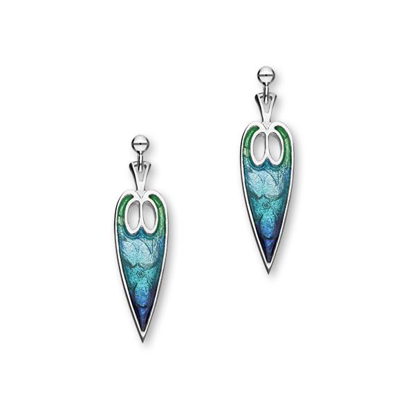 Meadow Sterling Silver Blue Green Enamel Long Drop Earrings EE176