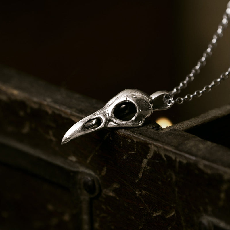 Sacred Clan: Raven Skull Silver Pendant Necklace P1515