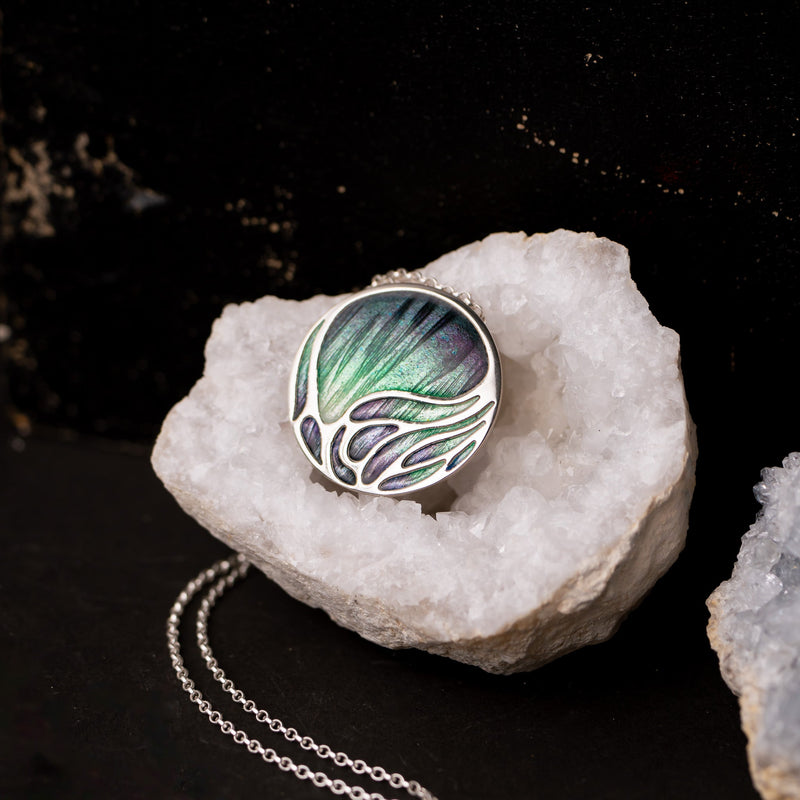 Aurora Large Sterling Silver Enamelled Pendant Necklace EP506