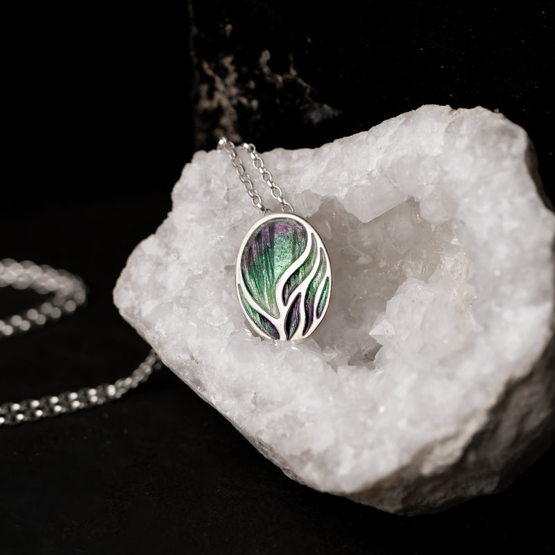 Aurora Small Silver Enamelled Pendant Necklace EP507