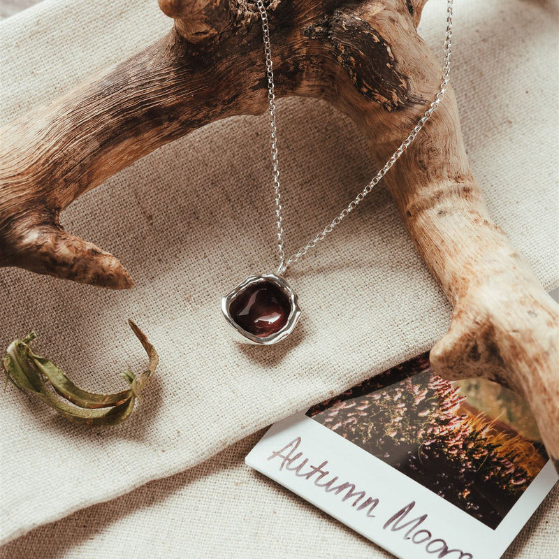 'Autumn Moors' Burgundy Droplet Sterling Silver Deep Necklace EP496