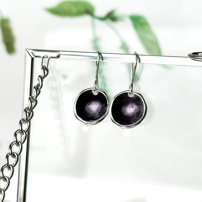 'Blackberry' Dark Purple Silver Droplet Dangle Earrings EE636