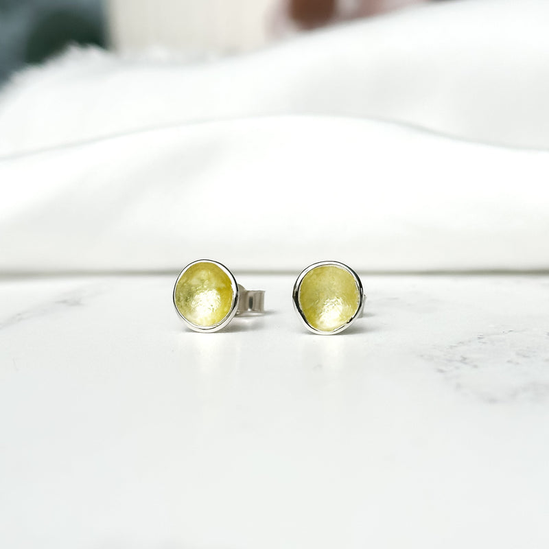 'Gorse' Yellow Enamel Silver Droplet Stud Earrings EE635