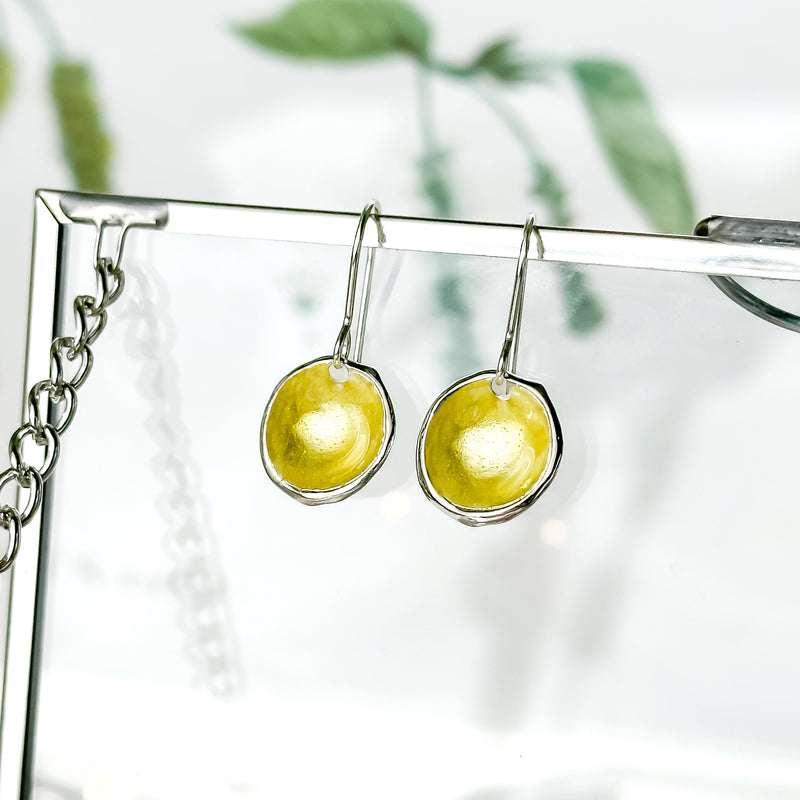 'Gorse' Yellow Silver Droplet Dangle Earrings EE636