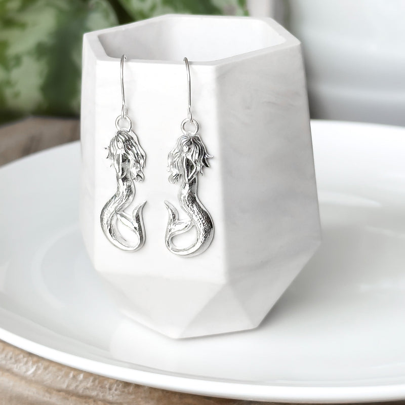 The Mermaid of Gob-Ny-Ooyl - Silver Mermaid Dangle Earrings E2120