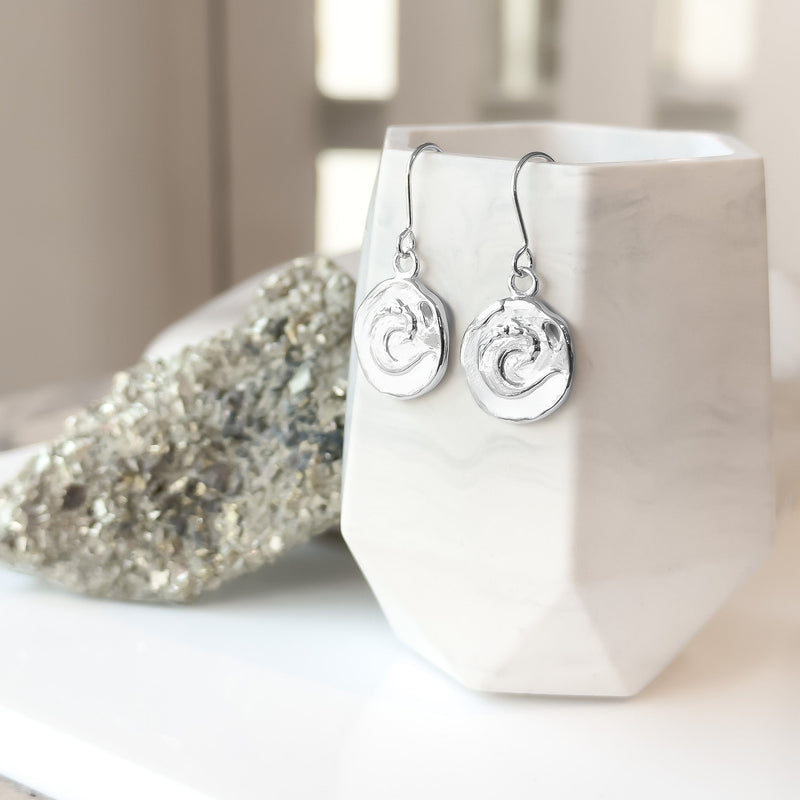 Water element - Wave Silver Coin Earrings E2144