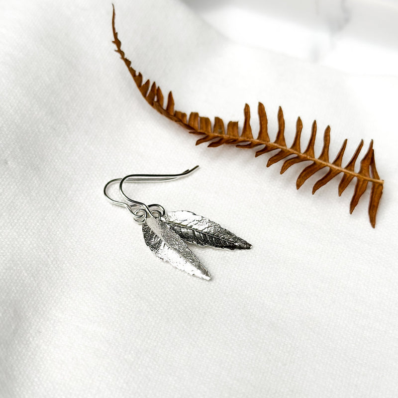 Small Silver Rowan Leaf Earrings E2007