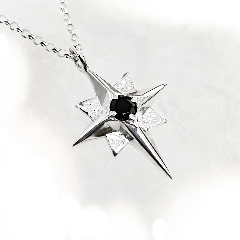 North Star Silver Pendant Necklace with Black Cubic Zirconia CP394